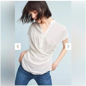 Anthropologie Akemi + Kin White Minimalist Poplin Wrap Top